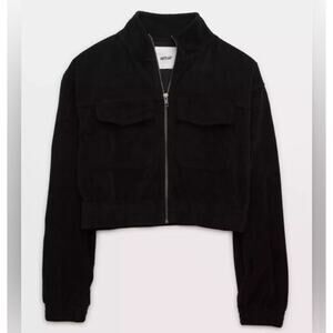 Aerie Cropped Jacket Ribbed Jacket Black